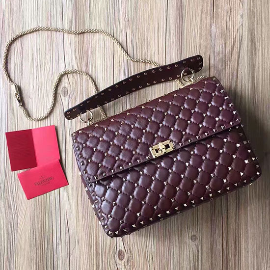 Valentino Garavani Borsa Rockstud Spike In Pelle Di Agnello Bordeaux V1124