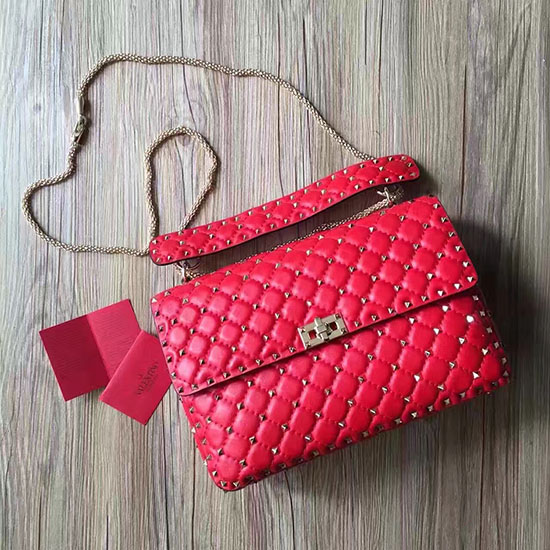 Valentino Garavani Borsa Rockstud Spike In Pelle Di Agnello Rossa V1124