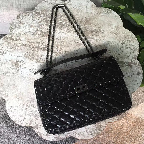 Valentino Garavani Borsa Rockstud Spike Pelle Di Agnello Nera V1105