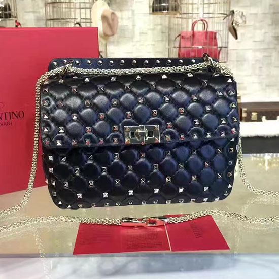 Valentino Garavani Borsa Rockstud Spike Pelle Di Agnello Nera V1124