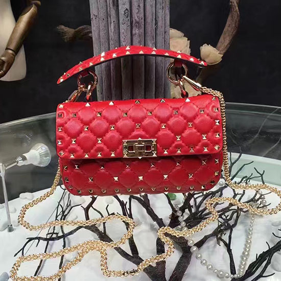 Valentino Garavani Borsa Rockstud Spike Piccola In Pelle Di Agnello Rossa V281110