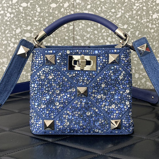 Valentino Garavani Borsa Tote Con Borchie Romane Denim V0095