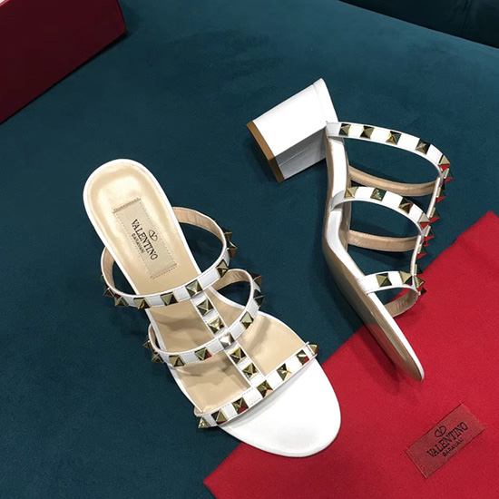 Valentino Garavani Sandalo Rockstud In Pelle Di Vitello Bianco V18601