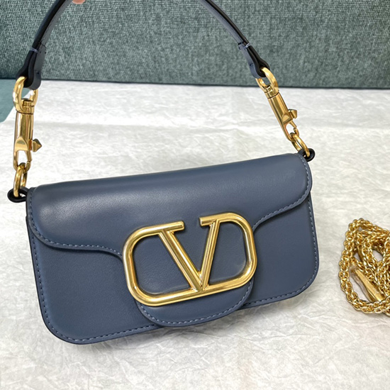 Valentino Loco Borsa A Tracolla Piccola In Pelle Di Vitello Blu V1133s