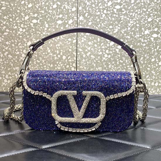 Valentino Loco Borsa A Tracolla Piccola Ricamata Blu V5032