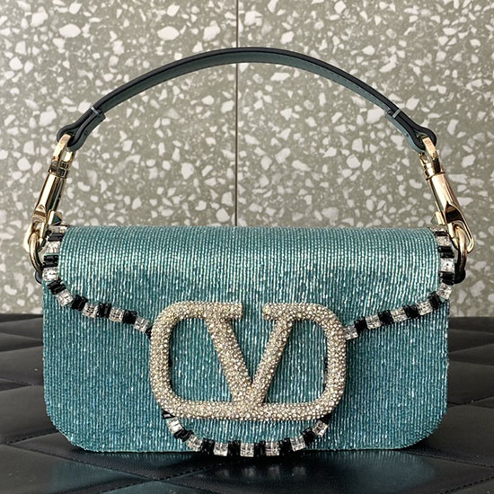 Valentino Loco Borsa A Tracolla Piccola Ricamata Blu V5032