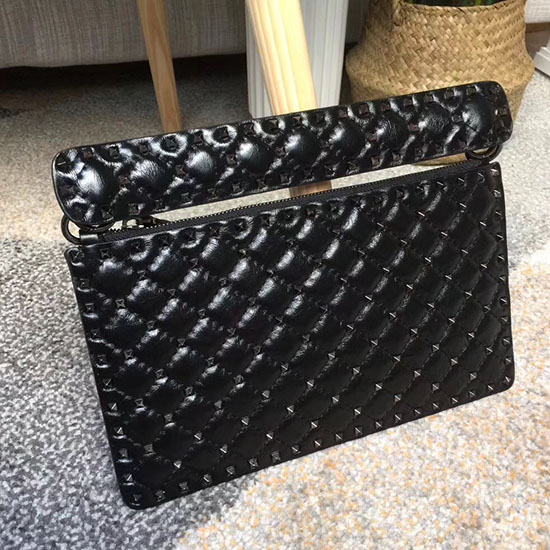 Valentino Pochette Rockstud Spike Garavani In Pelle Di Vitello Nera V0177