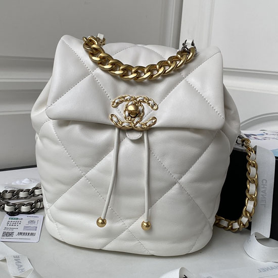 Zaino Chanel 19 In Pelle Di Agnello Bianco Con Hardware Dorato As4223