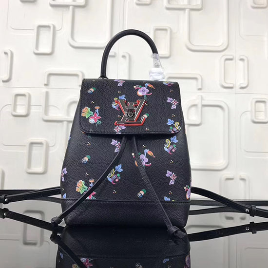 Zaino Louis Vuitton Lockme In Morbida Pelle Di Vitello Mini Nero Con Fiore M54573