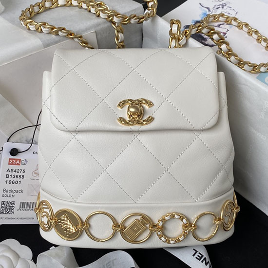 Zaino Piccolo Chanel In Pelle Di Vitello Bianco As4275