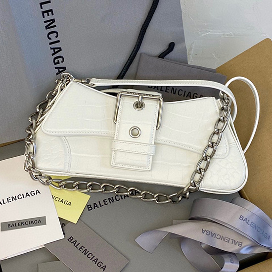 Balenciaga Lindsay حقيبة كتف تمساح صغيرة بيضاء B701141