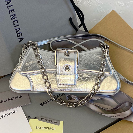 Balenciaga Lindsay حقيبة كتف جلدية صغيرة فضية B701141