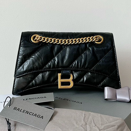 حقيبة Balenciaga Crush الصغيرة المبطنة بسلسلة باللون الأسود والذهبي B716351