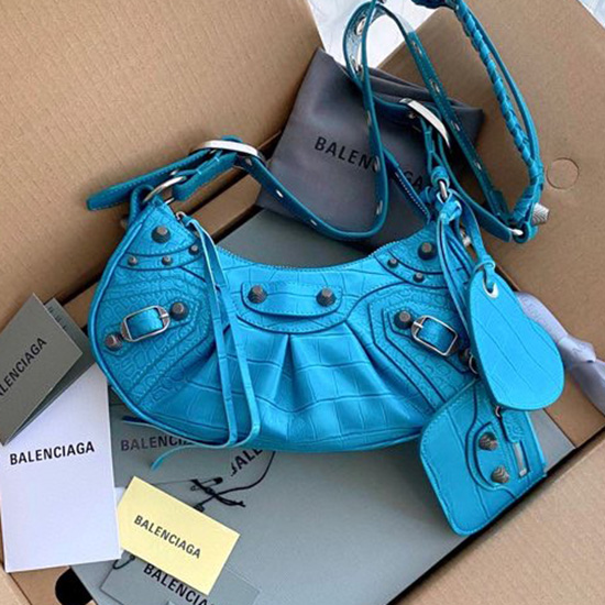 حقيبة كتف Balenciaga Le Cagole جلد العجل XS باللون الأزرق B67130