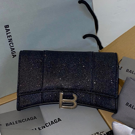 محفظة Balenciaga الساعة الرملية XS على سلسلة سوداء 656050