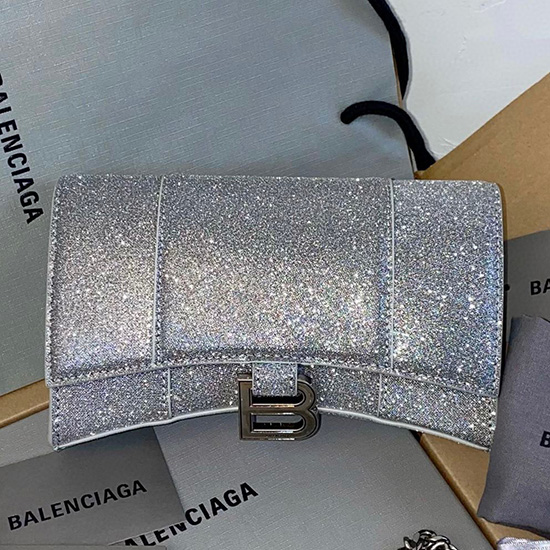 محفظة Balenciaga الساعة الرملية XS على سلسلة فضية 656050