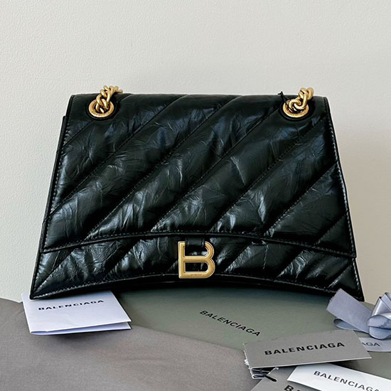 Balenciaga Crush средна ватирана чанта с верига черна със злато B716393