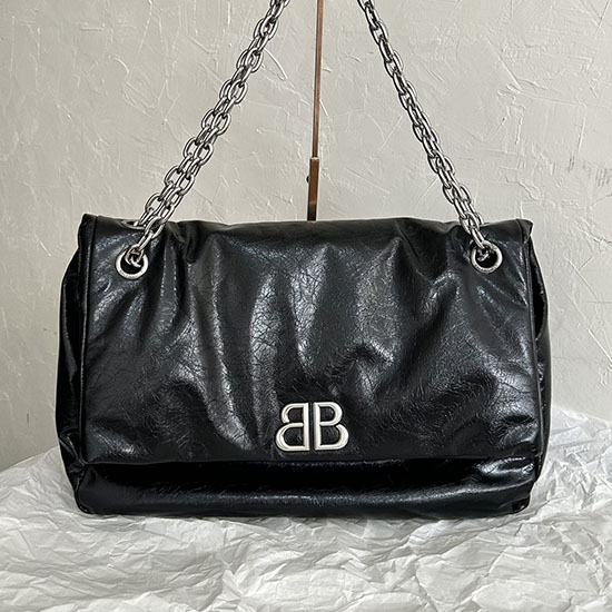 Balenciaga Monaco голяма чанта с верига черна със сребро B765933