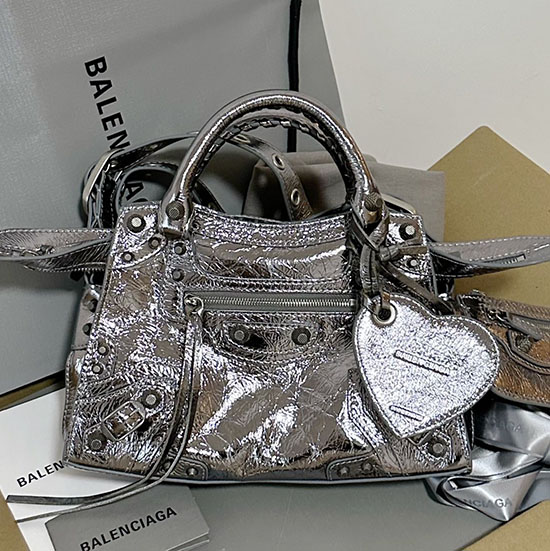 Balenciaga кожена нео класическа градска чанта Xs Tote сребро B700940