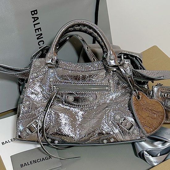 Balenciaga кожена нео класическа градска чанта Xs Tote сребро B700941