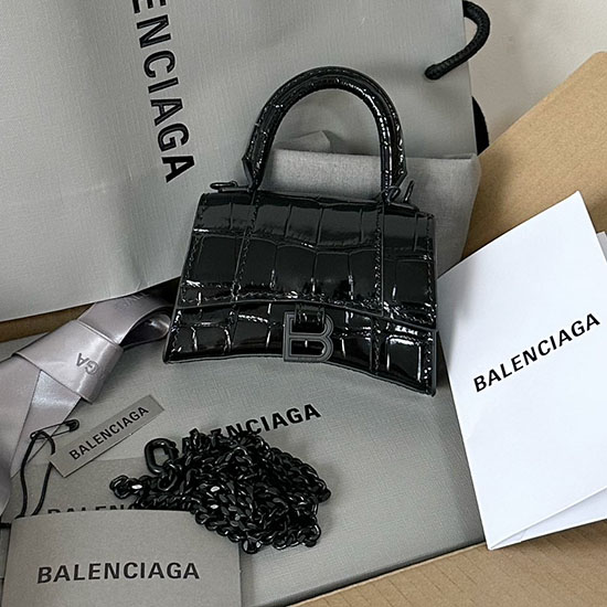 Balenciaga пясъчен часовник нано чанта с горна дръжка черна B664676