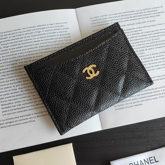 Chanel Classic Caviar Card Holder Black With Gold Ap0213