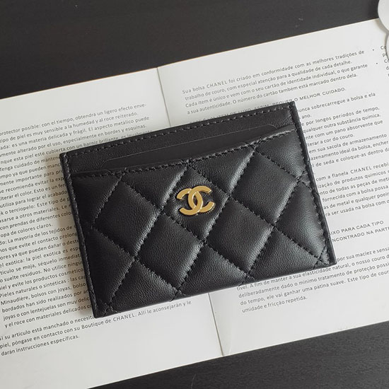 Chanel Classic Lambkin Card Holder Black Ap0213