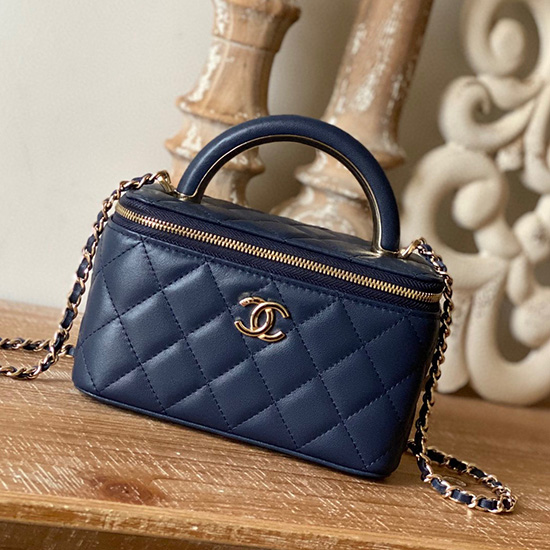 Chanel агнешка кожа суета с верига син A81208