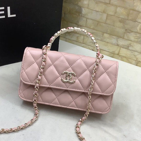 Chanel държач за телефон с капак и верижка розов Ap3575