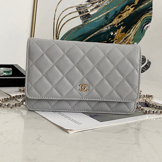 Chanel зърнеста телешка кожа Woc верижка портфейл злато As0250