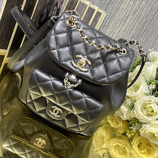 Chanel малка раница Duma с шнурове черна As2908