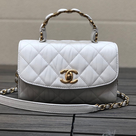 Chanel мини чанта с капак и горна дръжка бяла As2477