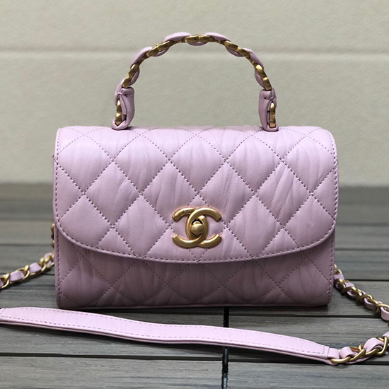 Chanel мини чанта с капак и горна дръжка розово As2477