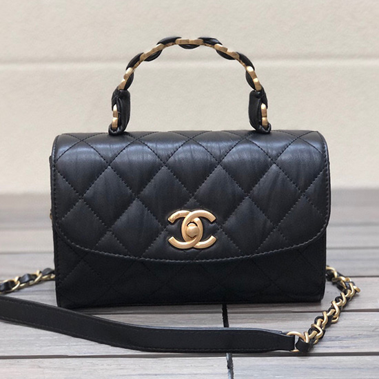 Chanel мини чанта с капак и горна дръжка черна As2477