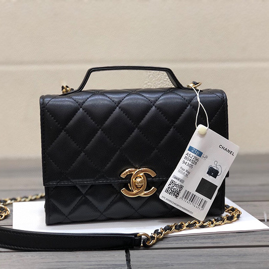 Chanel мини чанта с капак и дръжка черна As2796