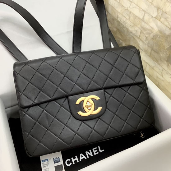 Chanel черна ватирана агнешка кожа джъмбо раница As1102