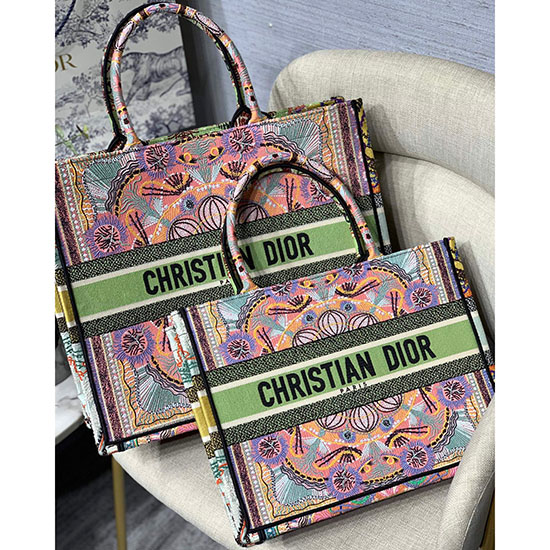 Dior бродирана канава книга Tote розова Md1286