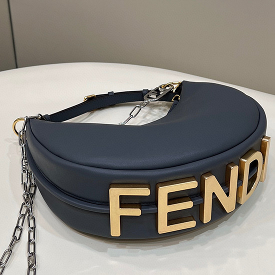 Fendi Fendigraphy малка кожена чанта тъмно синя F80056