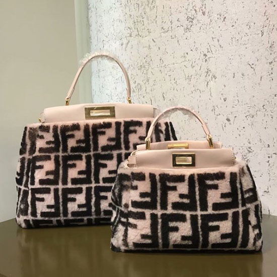 Fendi вълнена чанта Peekaboo розова F880251