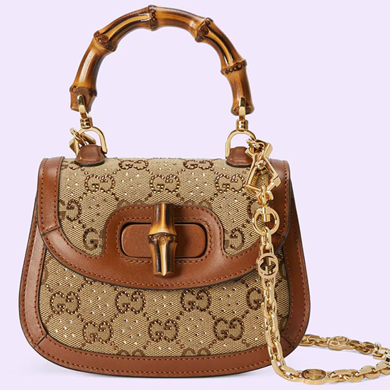 Gucci Bamboo 1947 мини чанта с горна дръжка камила 735116