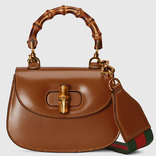 Gucci Bamboo 1947 мини чанта с горна дръжка кафяво 686864