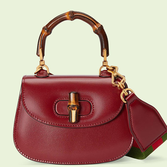 Gucci Bamboo 1947 мини чанта с горна дръжка червена 686864