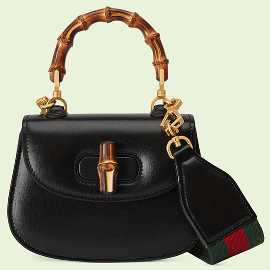 Gucci Bamboo 1947 мини чанта с горна дръжка черна 686864