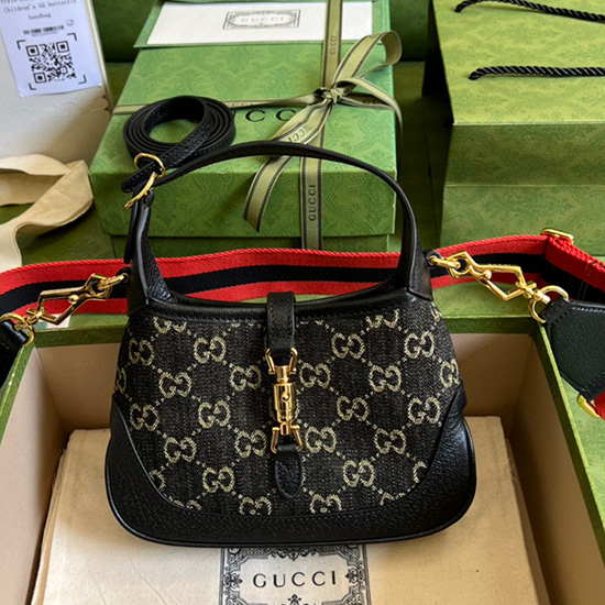 Gucci Denim Jackie 1961 мини чанта през рамо черна 685127