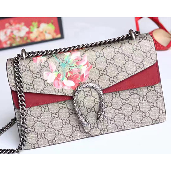 Gucci Dionysus Gg Blooms щампа през рамо бордо 400249