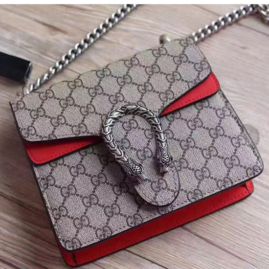 Gucci Dionysus Gg Supreme мини чанта червена 421970