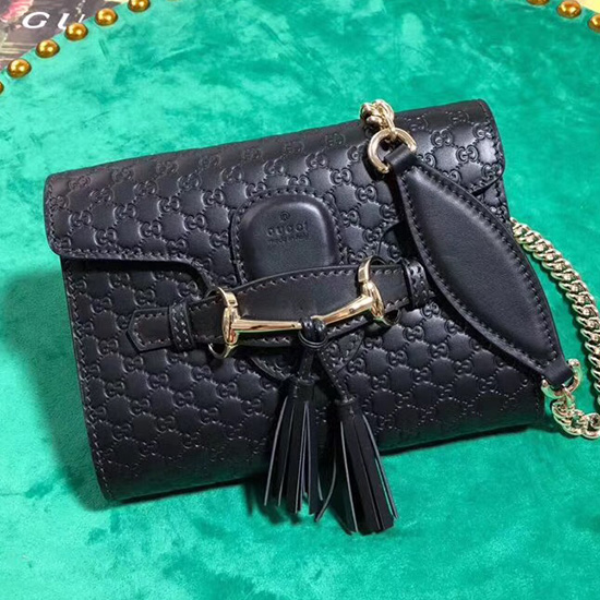 Gucci Gg Guccissima кожена мини чанта Emily Crossbody черна 449636