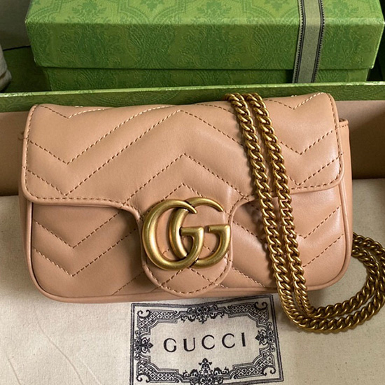 Gucci Gg Marmont Matelasse кожена супер мини чанта бежово 476433