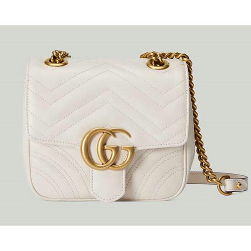 Gucci Gg Marmont Matelasse мини чанта през рамо бяла 739682