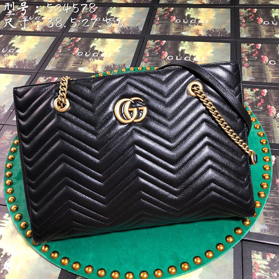 Gucci Gg Marmont Matelasse средно голяма черна чанта 524578